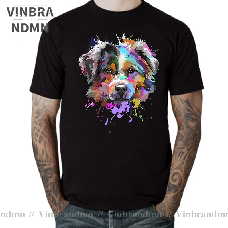 Vivid Splash Art Australian Shepherd T-Shirt Puppy Dog Fans Tee shirt Aussie Lover Gifts T shirt for Couples His & Her Clothing