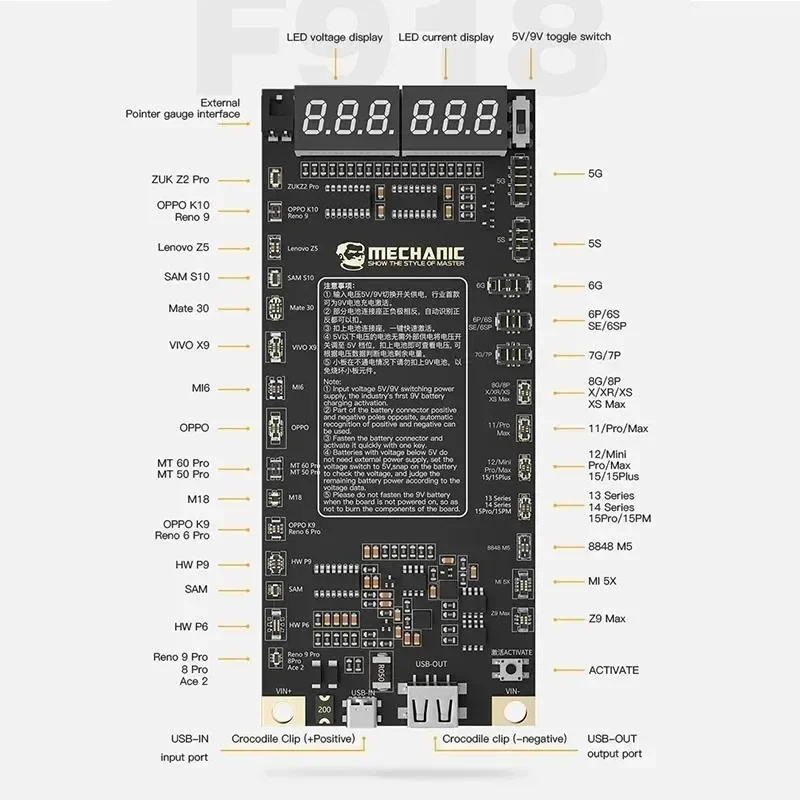 MECHANIC F918 Battery Activation Detection Board for IPhone 5G -15PM Android One-click Activation Battery Fast Charge Repair