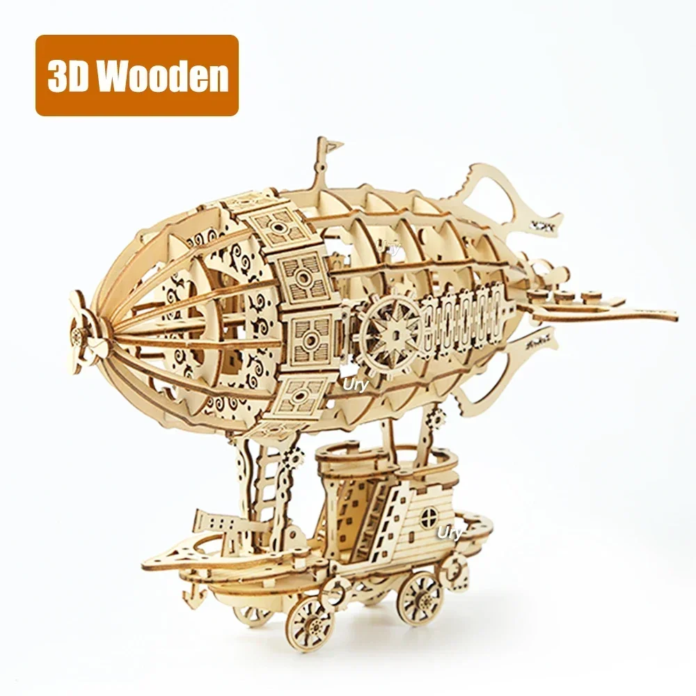 Ury 3D Wooden Puzzle Retro Airship Balloon Car Steam Age Assembly Model Game for Children Adult DIY Toys Kits Decoration Gifts