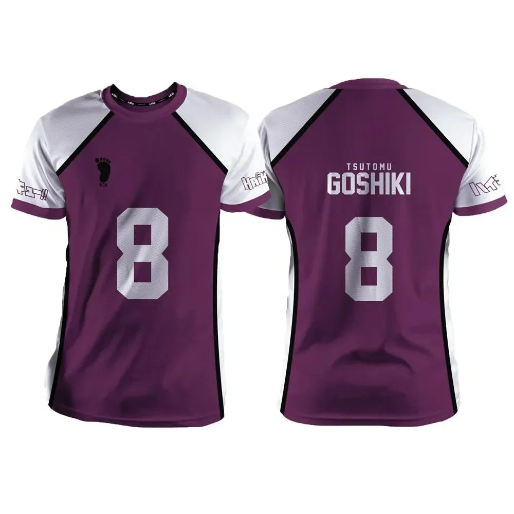 Haikyuu Shiratorizawa الأرجواني الكرتون أنيمي تأثيري الرجال جيرسي الصيف قصيرة الأكمام الأطفال للجنسين المحملة القمم موضة المرأة تي شيرت
