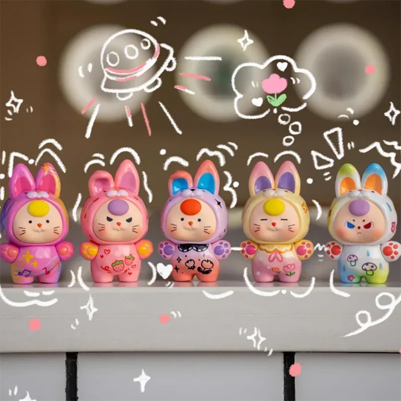

Baby Three Dopamine Little Rabbit Mengl Series Anime Action Figure Guess Bag Ornament Figurines Home Decor Desktop Dolls Model