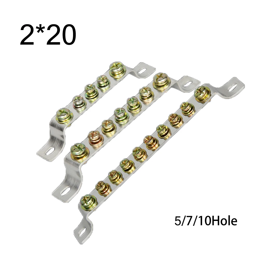 

1Pcs 2*20 5/7/10Hole Complete set of Distribution Box Cabinet Grounding Copper Bar Copper Strip Grounding Terminal