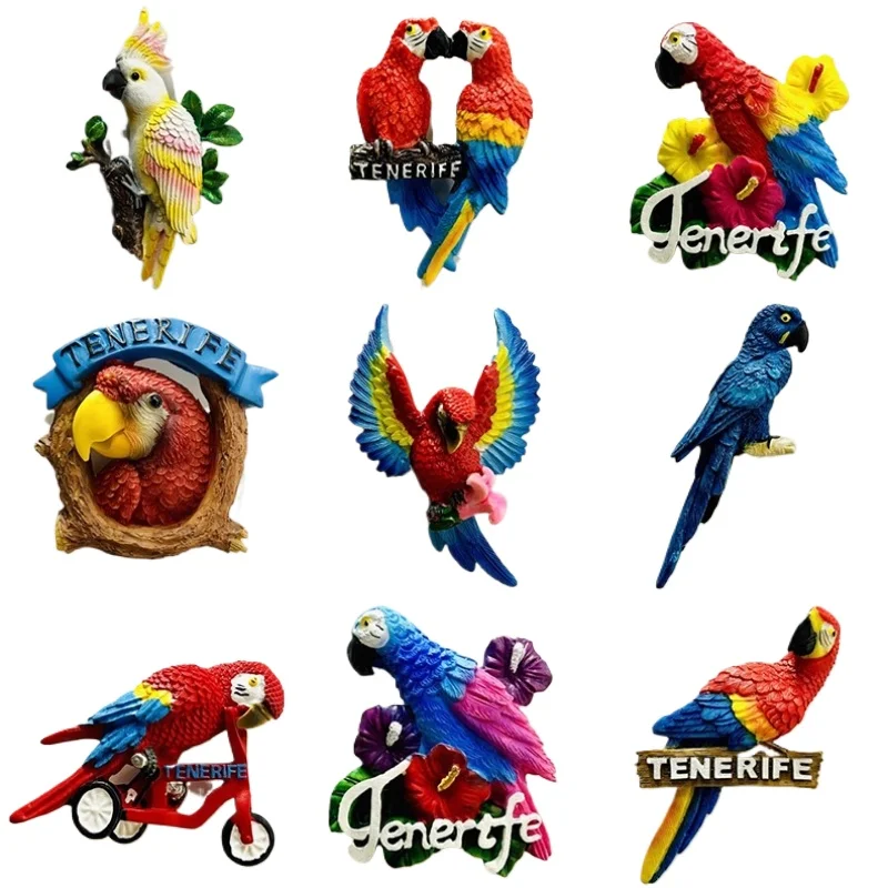 Spain Tenerife Macaw Fridge Magnets Whiteboard Message Board Decorative Travel Souvenir Refrigerator Sticker Home Kitchen Decor