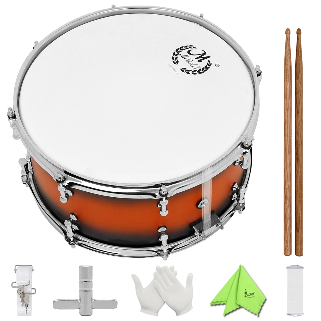 

M MBAT 14 Inch Snare Drum Plated Snare Drum Set Professional Percussion Instruments with Bag Strap Drumstick Parts & Accessories