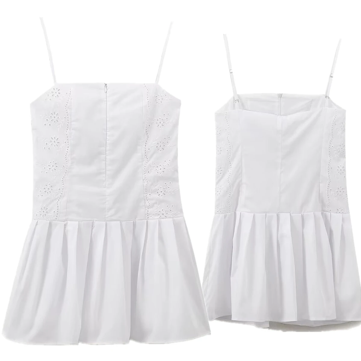 

Dave&Di Minimalist Cotton Embroidered Dress 2025 Summer French Elegant Sexy Suspender White Dress For Women