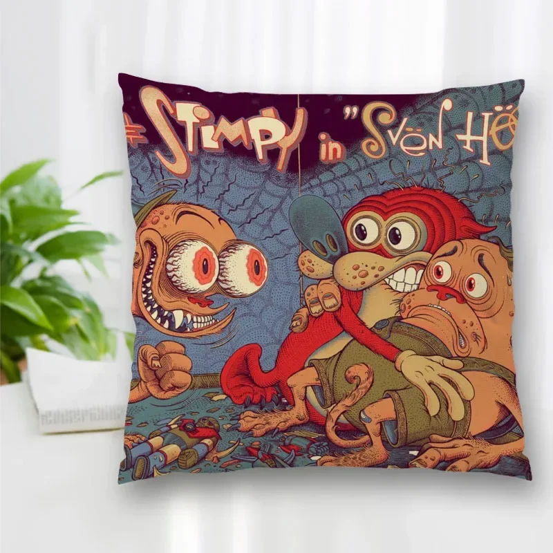 Hot Sale Custom Decorative Pillowcase Ren and Stimpy Cartoon Square Zippered Pillow Cover Best Nice Gift 20X20cm 35X35cm 40x40cm