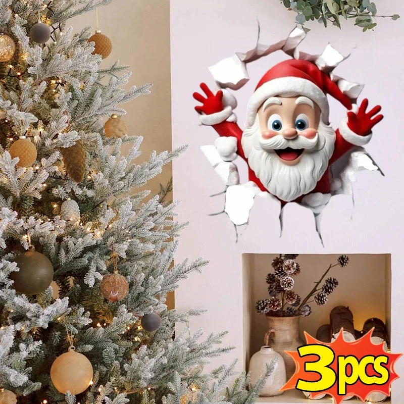 Papai noel adesivo de parede efeito decorações de natal para casa à prova dwaterproof água pvc removível decalque
