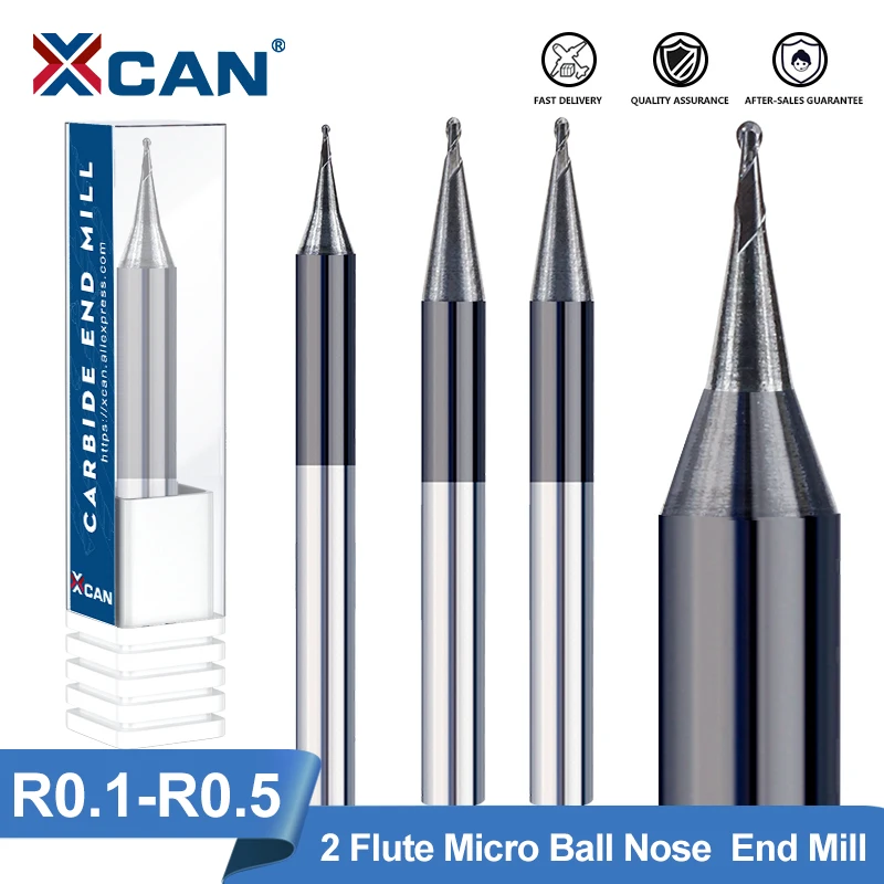 XCAN 2 flüt kafalı matkap ucu End Mill R0.1-R0.5 mikro yönlendirici Bit 4mm Shank freze kesicisi CNC makinesi freze aracı karbür frezeler