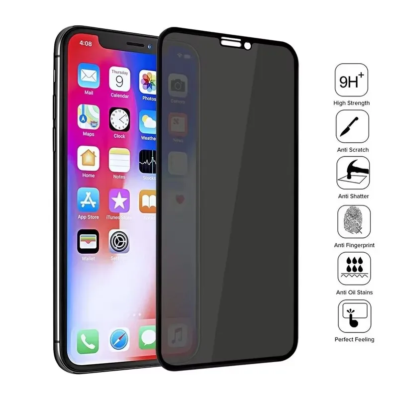 50pcs/lot Private Anti Spy Tempered Glass for iPhone 16 15 14 13 12 11 Pro Max XR 11 Full Cover Screen Protector Privacy Glass