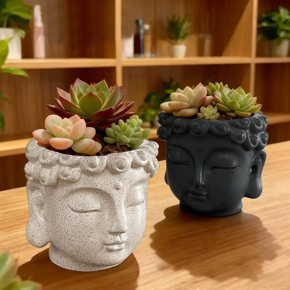 Estatua de Cabeza de Buda, Maceta Pequeña de Resina para Plantas Suculentas, Macetas de Jardín, Figuras Ornamentales para Decoración de Mesa de Oficina en el Hogar