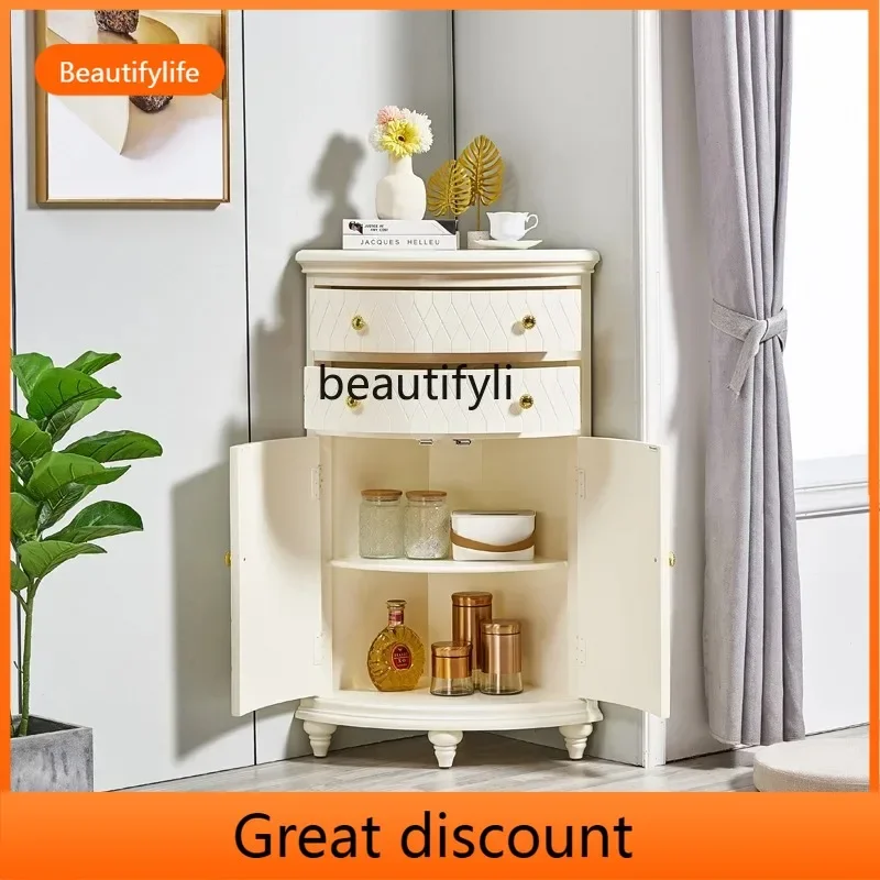A48 Light Luxury Corner Cabinet Triangular Corner Cabinet Modern Minimalist Living Room Solid Wood Corner Storage Cabinet