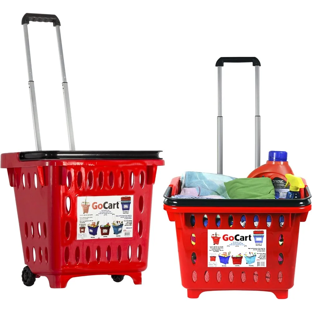 

Dbest Products GoCart, Red Grocery Cart Shopping Laundry Basket on Wheels Carro Multiusos Con Ruedas