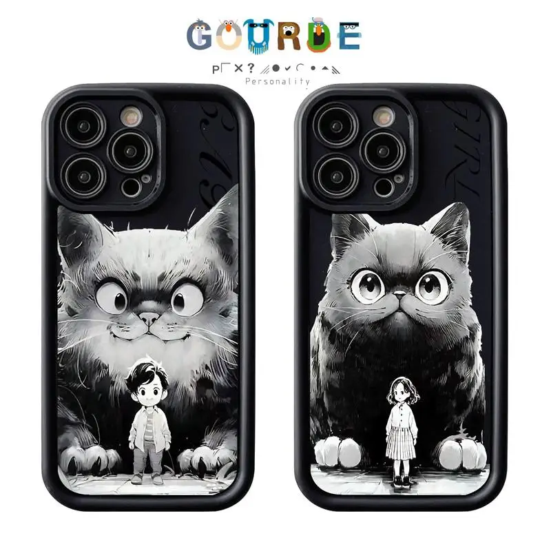 

Gourde Black Cat Girl Boy Cartoon patterns Phone Case for Iphone 16 15 14 12 13 11 Pro Max IP 7 8 Plus Iphon X XS XR Xs Max