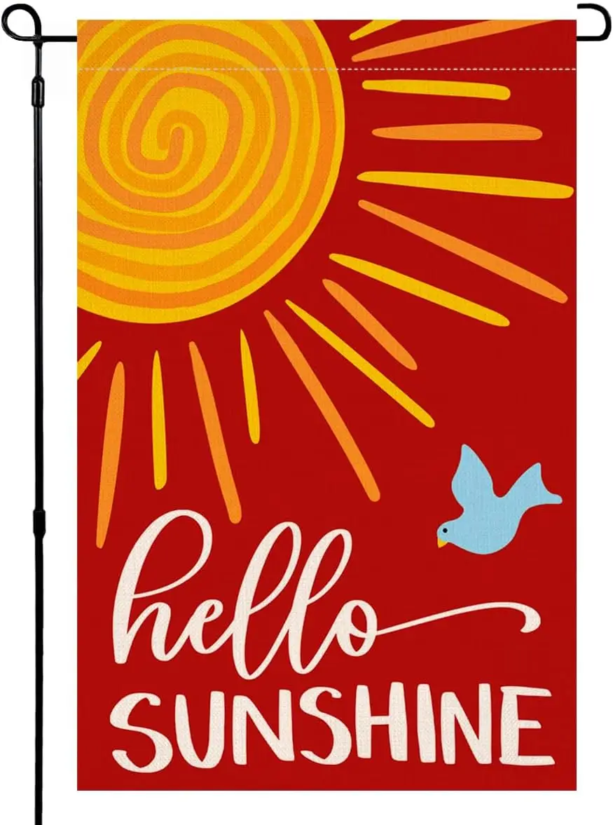 BLKWHT Hello Sunshine Summer Garden Flag 12x18 Vertical Double Sided Spring Bird Red Farmhouse Holiday Outside Decorations Burla