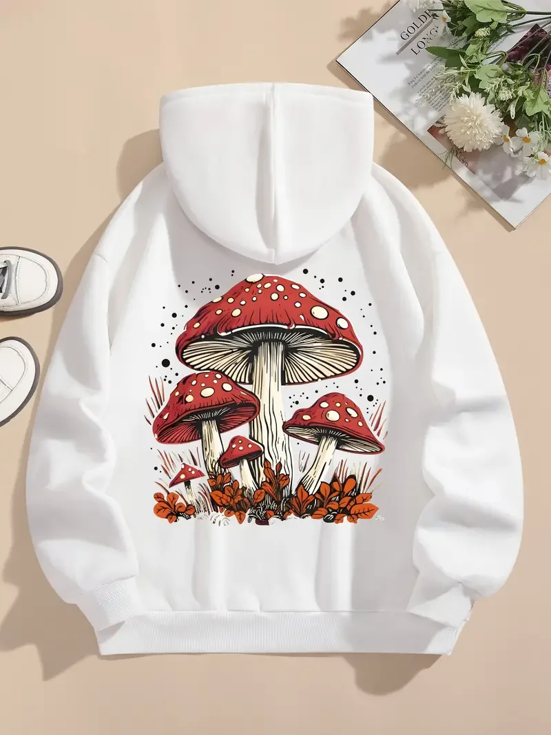 New Mushroom Printed Women\'s Hoodies Women\'s Casual Clothing Y2K Vacation Women\'s Autumn and Winter Hoodie Women\'s Clothing