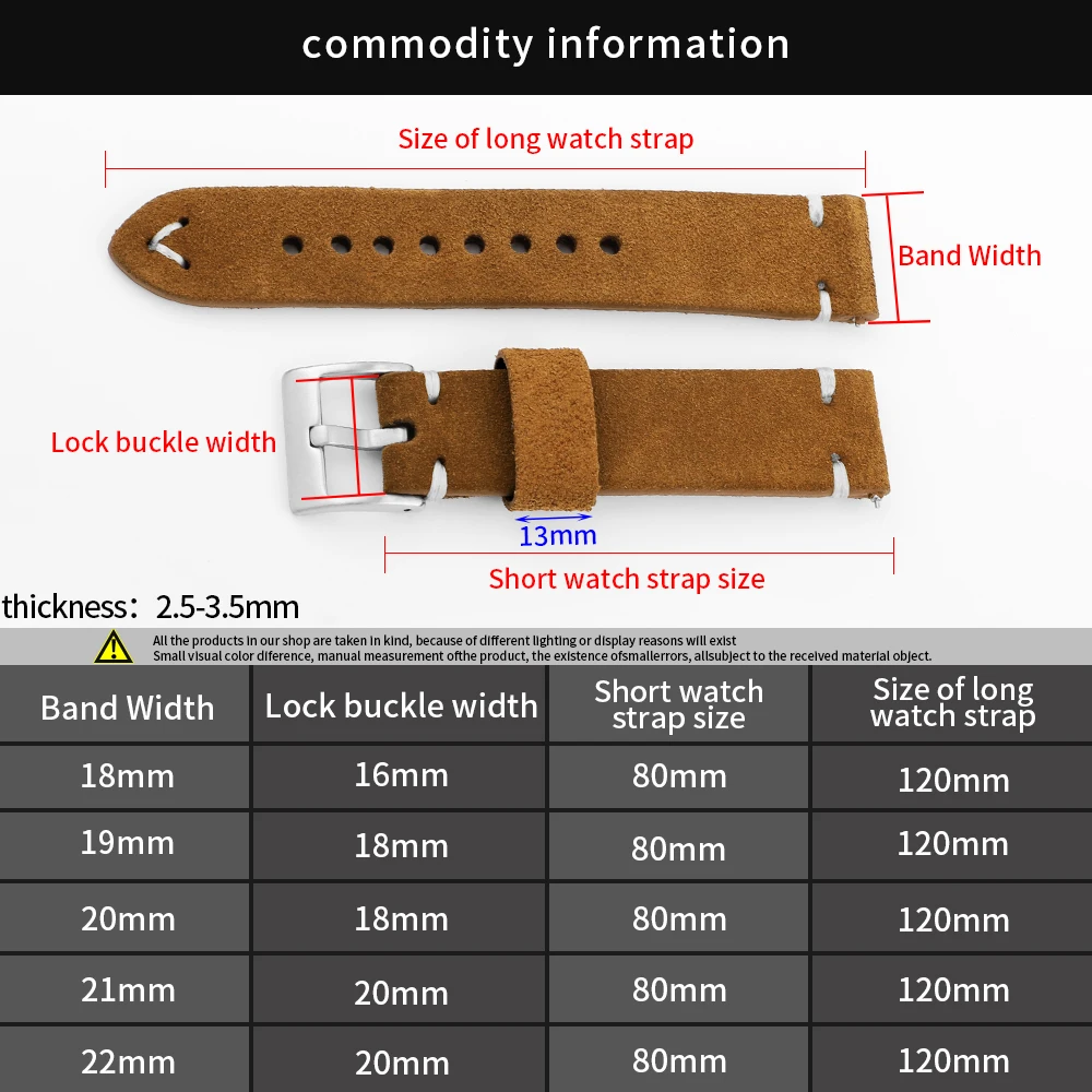 Suede Watch Strap 18mm 20mm 21mm 22mm Quick Release Watchband Handmade Stitching Wristband Vintage Replacement Band Bracelet