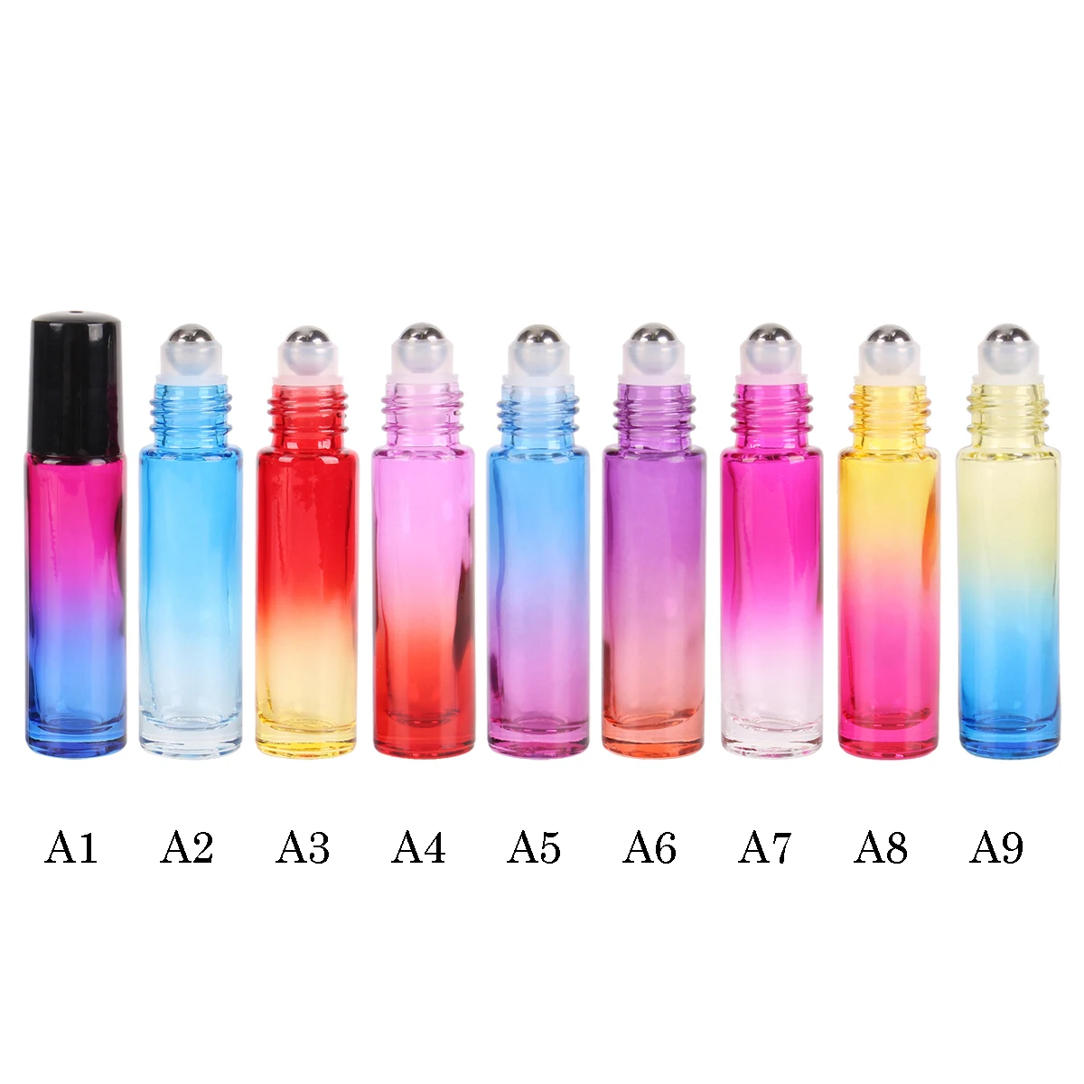 6/12/24pcs 10ml Glass Roll On Bottle with Stainless Steel Roller Ball for Essential Oils Perfume Aromatherapy 9 Colors U-pick