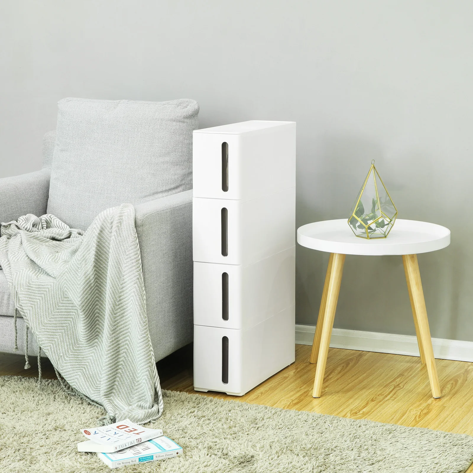 SONGMICS Storage Tower su ruote, colonna da cucina stretta, ripiano in plastica a 4 livelli,