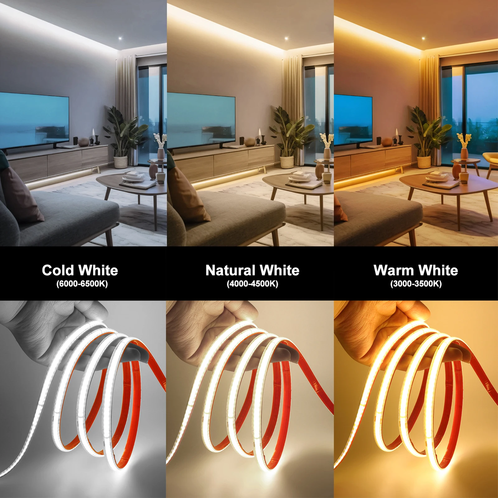 220V Dimmable COB LED Strip Light Switch/Dimmer EU Power Kit Waterproof 240LEDs Warm Natural White Adhesive Tape Linear Lighting view 5