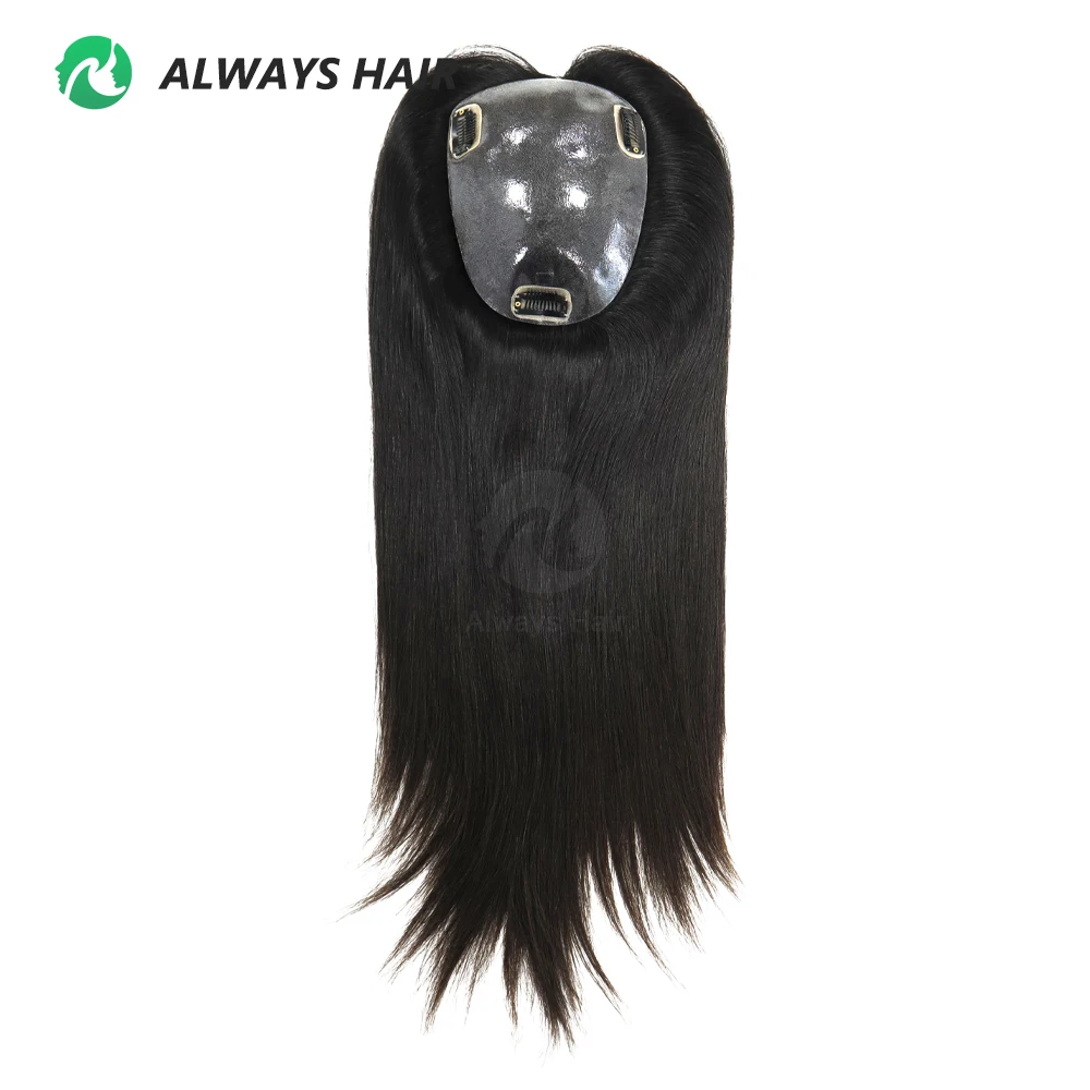 Topper de Cabelo Virgem Mongol Feminino de 18 Polegadas, 13 cm x 17 cm, Toupee de Pele Injetada com 3 Clips