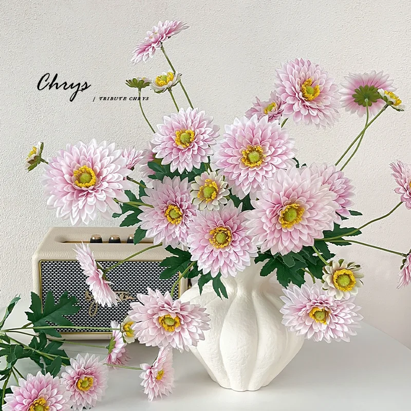 

Simulated Flower Single Branch Chrysanthemum Dahlia Home Furnishings Fake Flower Arrangement Floral Decoration Wedding Silk