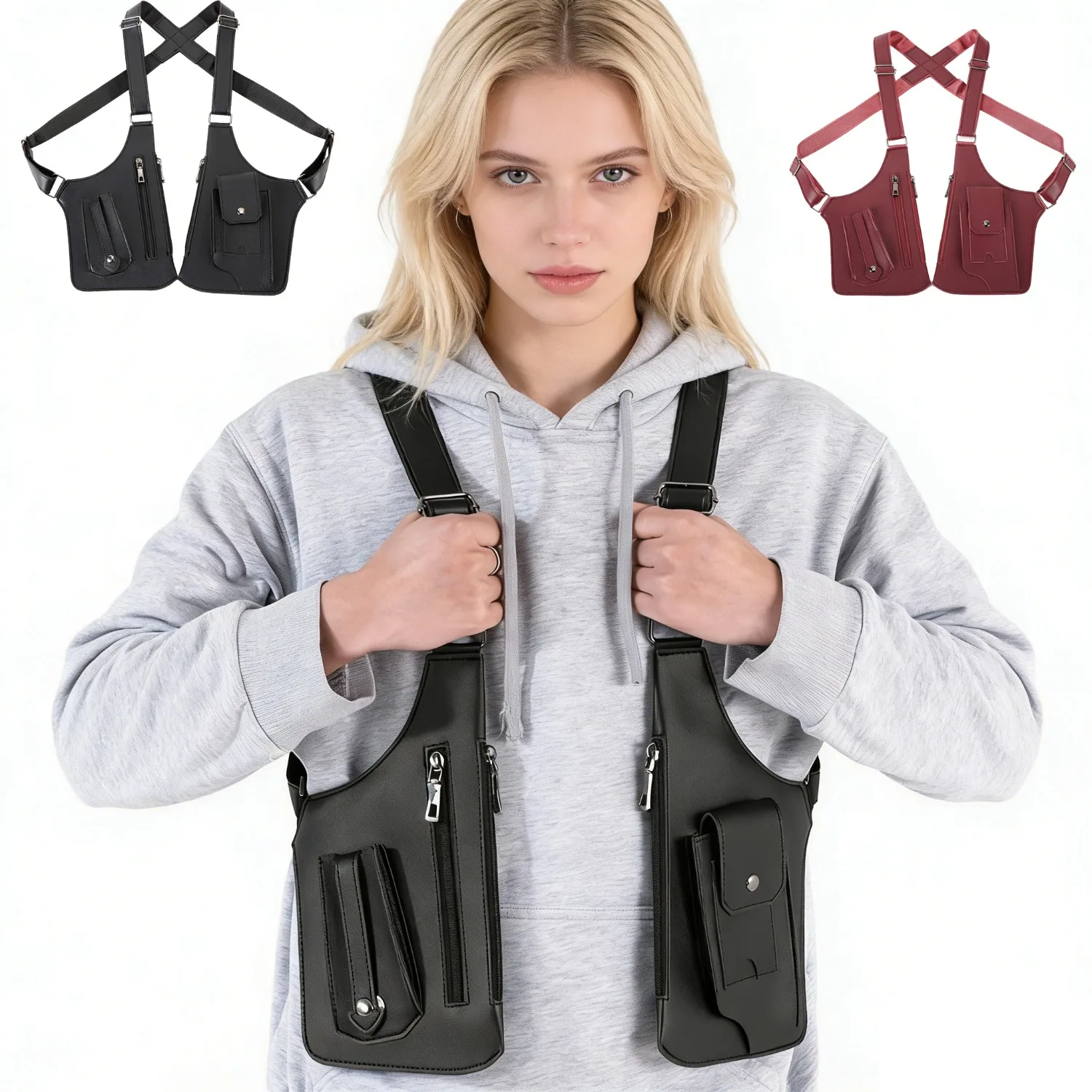 

Casual Leather Strap Underarm Sling Bag Outdoor Chest Bag Crossbody Shoulder Pack Sport Waist Bag for Hiking