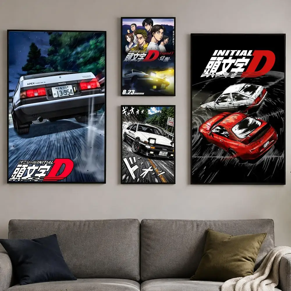 Racing Anime Initial D Poster PP Self-Adhesive Bedroom Gaming Cafe/Bar Vintage Aesthetic Decor Ideal Gift