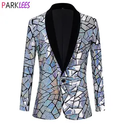 Luxo lantejoula smoking blazer jaqueta masculina, um botão xale, lapela vestido terno, festa masculina, palco, baile, traje cantor, Homme