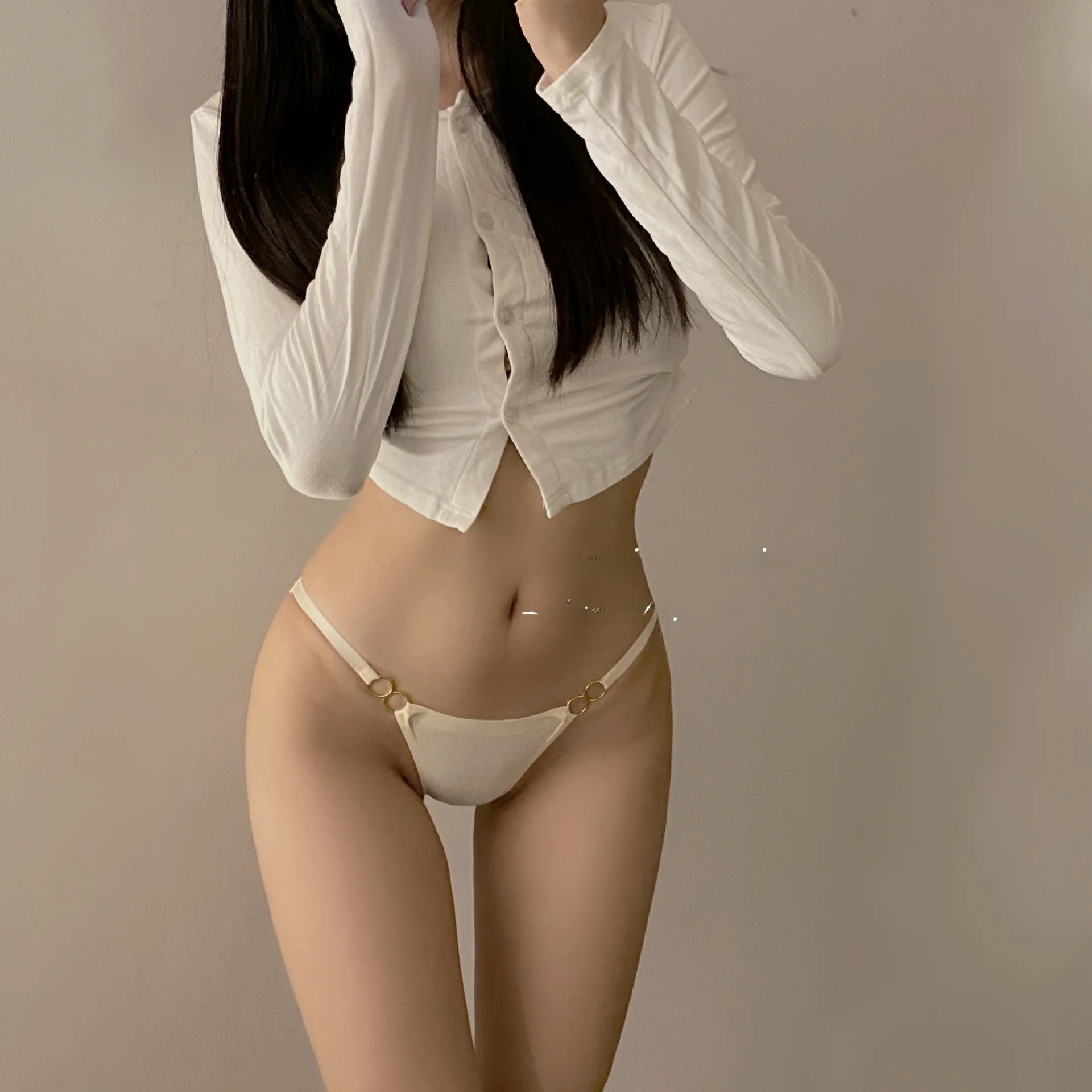 

Silky Low-Waist Women's Underwear Ice Silk Lingerie Metal Strap Panties Seamless Comfortable Briefs Asian Style