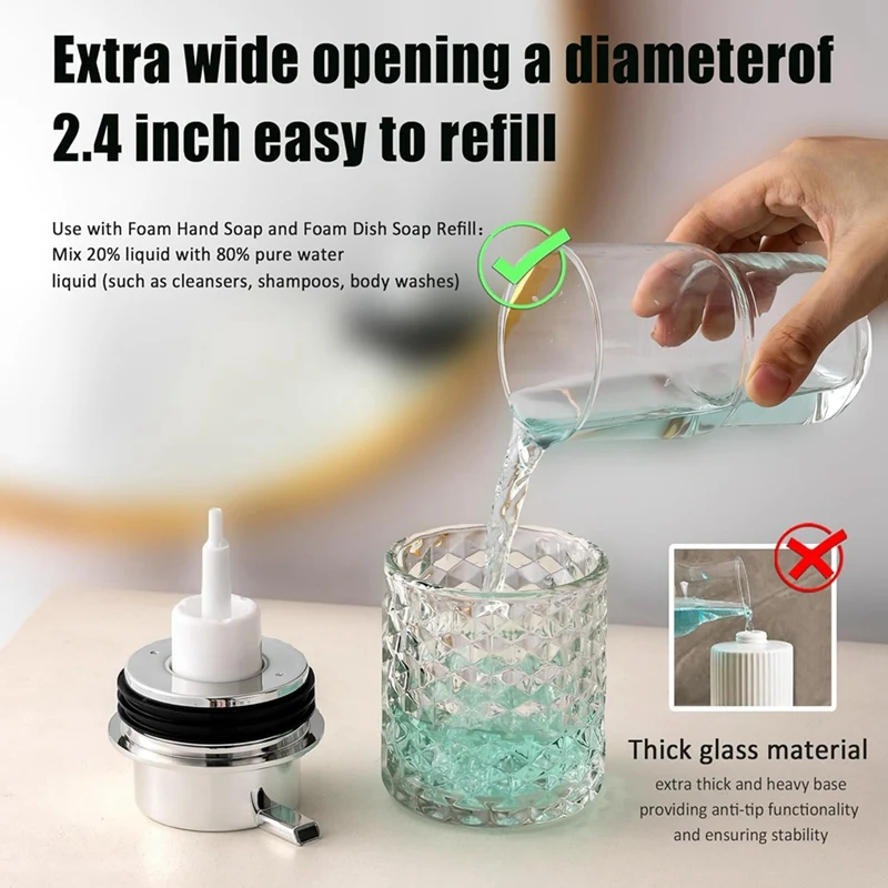 Foaming Hand Soap Dispenser, Bathroom Soap Dispenser Or Lotion Dispenser For Kitchen, Refillable Clear Glass Dispenser Durable