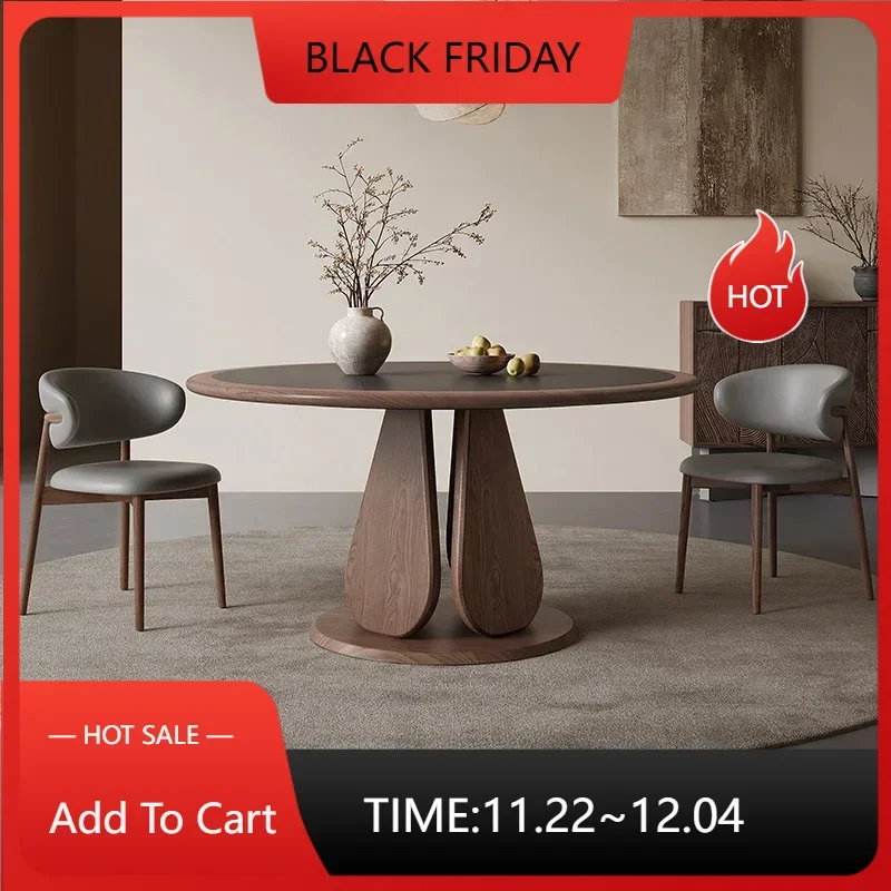 Designer Solid Wood Rock Slab Dining Table Turntable Imported Light Luxury Modern Muebles Para El Hogar Round Dining Table