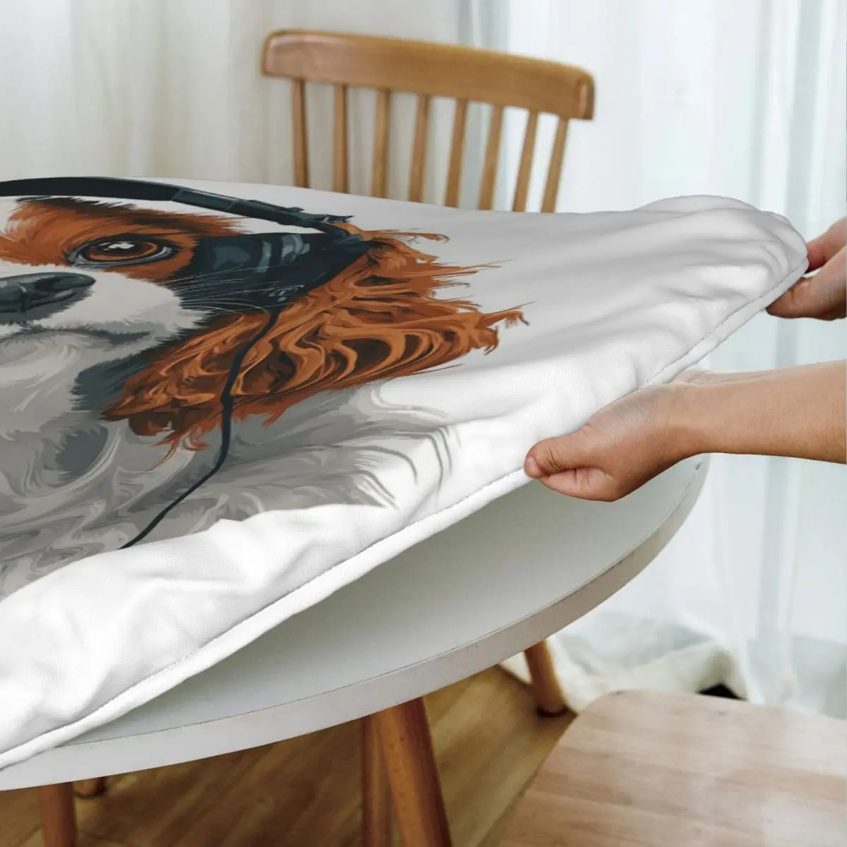 Cavalier King Charles Spaniel Waterproof Round Tablecloth Oilproof Table Cloth for Kitchen Events Dining Table Cover