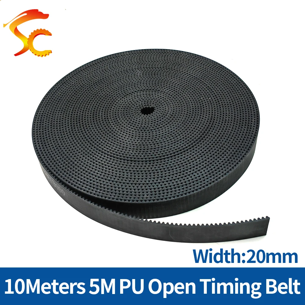 

10Meters 5M PU Open Timing belt 5M-20mm Width 20mm Black Polyurethane with steel core Synchronous Belt