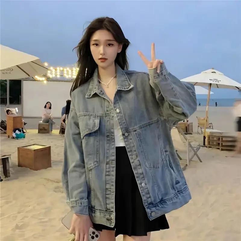 Denim Jacket for Women in Spring and Autumn New Small Figure Oversize Korean Version Loose Casual Slimming Top Jacket Clothes