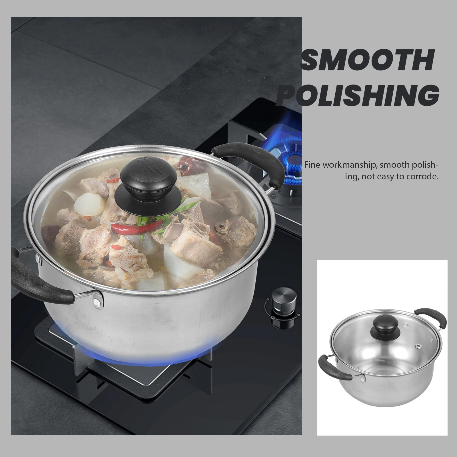 

1Pcs Stainless Steel Soup Pot Corrosion Resistant Polished Surface Multifunctional Cooking Hot Pot Healthy Cookware