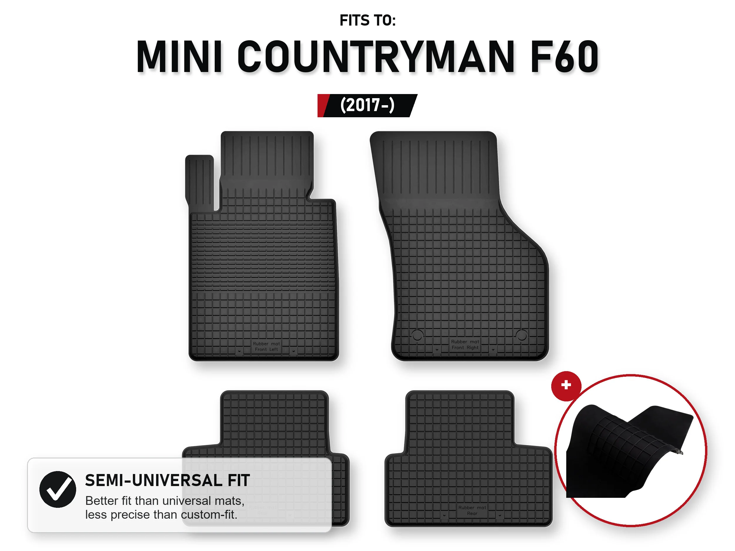 Rubberen matten, tray-type met tunnel voor: Mini Countryman F60 2017- 5 stuks