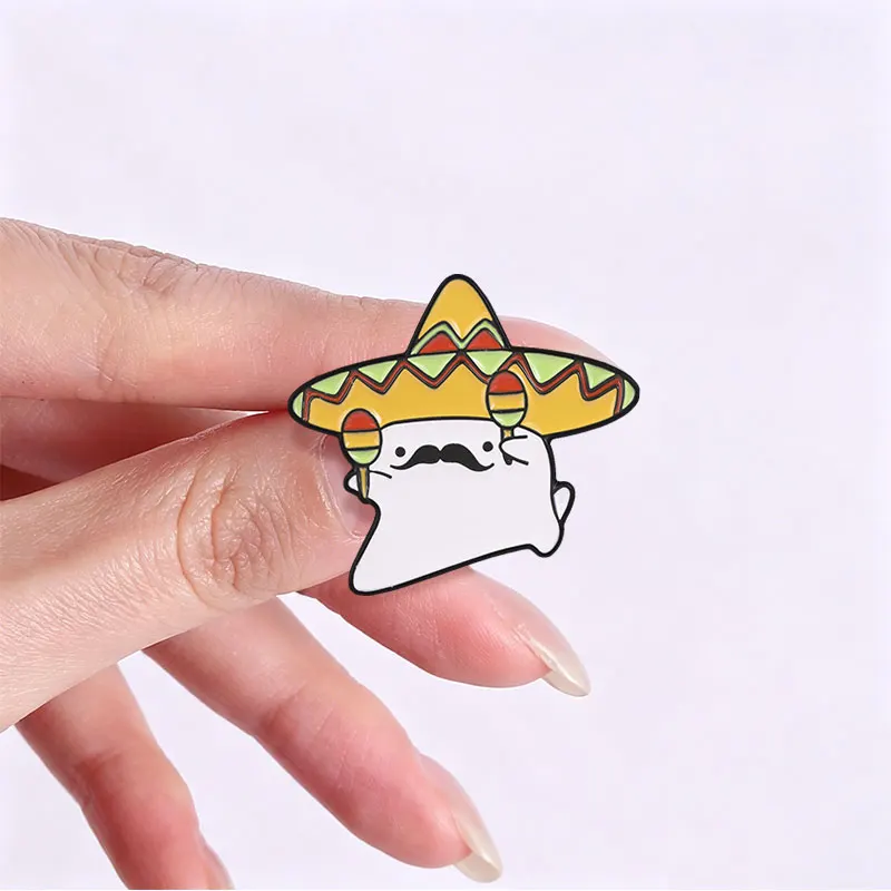 Mexikanische Fiesta Geister-Cartoon-Emaille-Anstecknadel – Niedlicher Festival-Geist mit Sombrero & Maracas Brosche für Rucksack, Jacke, Hut, Schmuck & Abzeichen – Detail 3