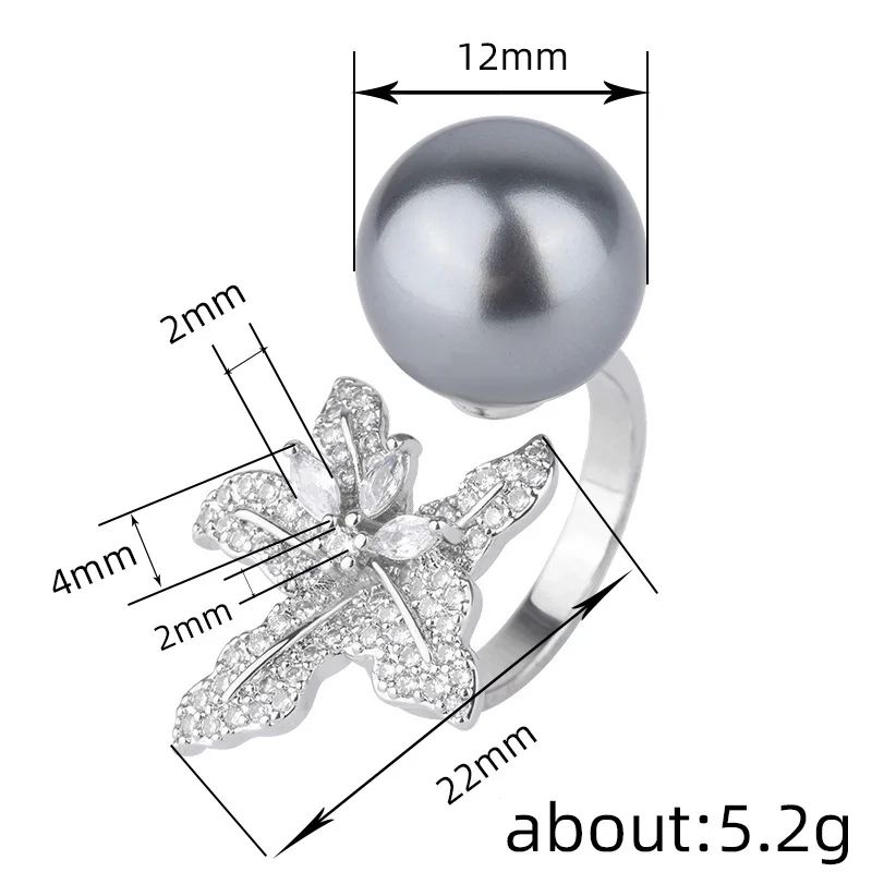 Huitan Luxury Simulated Pearl Ring Sparkling Flower with CZ New Fashion Women Opening Adjustable Rings Wedding Trendy Jewelry