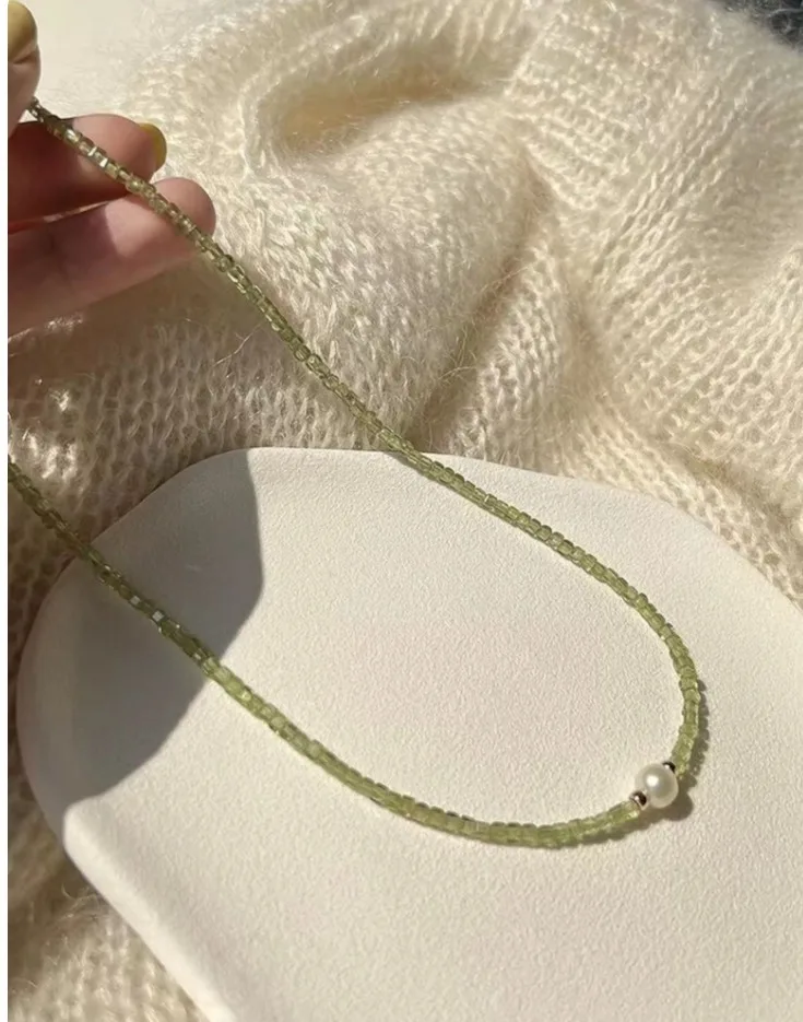 Peridot necklace  peridot beaded necklaceChoker Beaded Necklace，Pearl Beaded Necklace，Natural Peridot Necklace