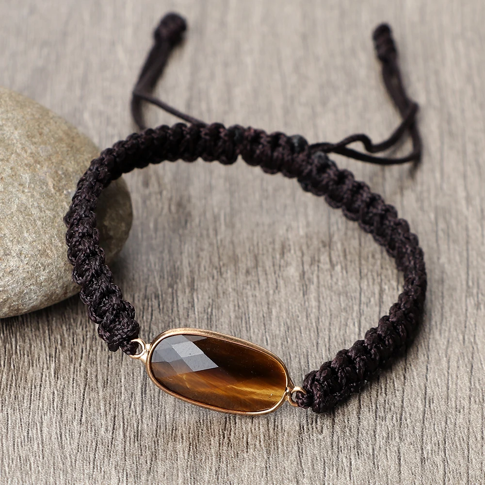 Black Brown Rope Handamde Bracelets Charm Men Tiger Eye Stone Pendant Vintage Design Adjustable Bangles Women Yoga Jewelry Gift
