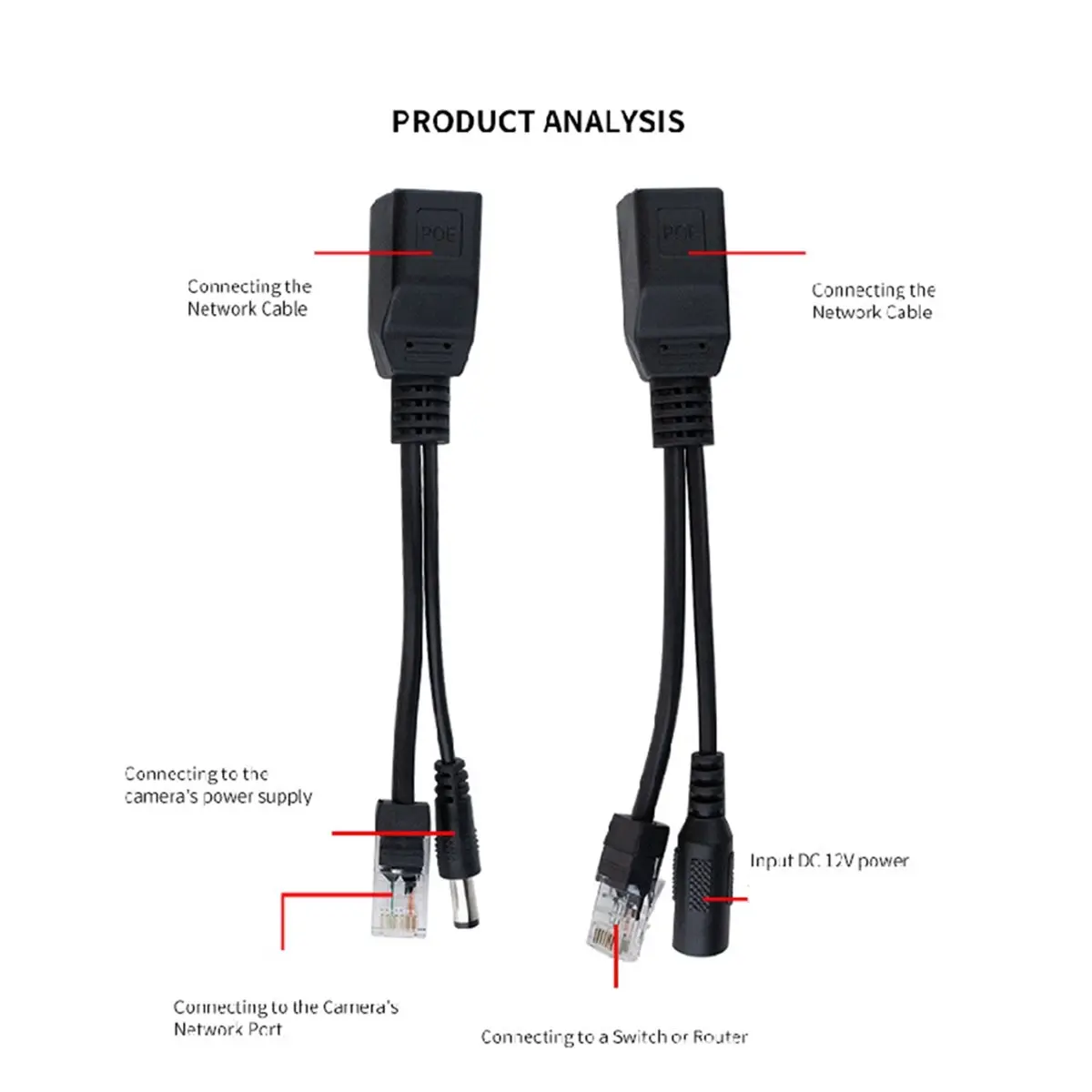 L70A 8PCS POE Splitter Adapter Cable RJ45 Injector Power Combiner Connector Kit for IP Camera Router AP Network
