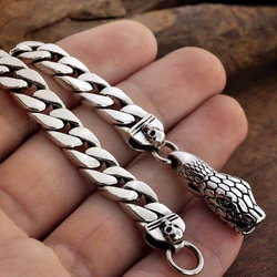 S925 Sterling Silver Cuban Chain Fashion Retro Snakehead Hook 18/20/22CM Snake Bracelet Men Party Jewelry Gift