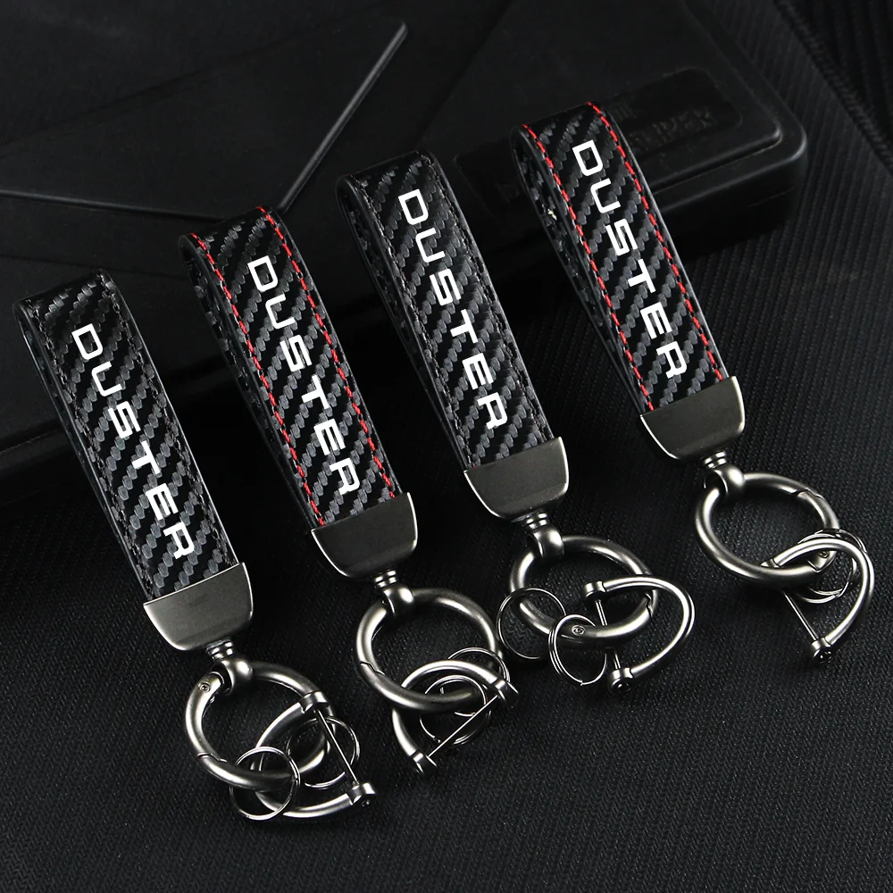 Carbon Fiber Leather Car Keychain Key Chain Pendant Keyring Horseshoe Buckle for Dacia DUSTER LODGY LOGAN SANDERO Accessories