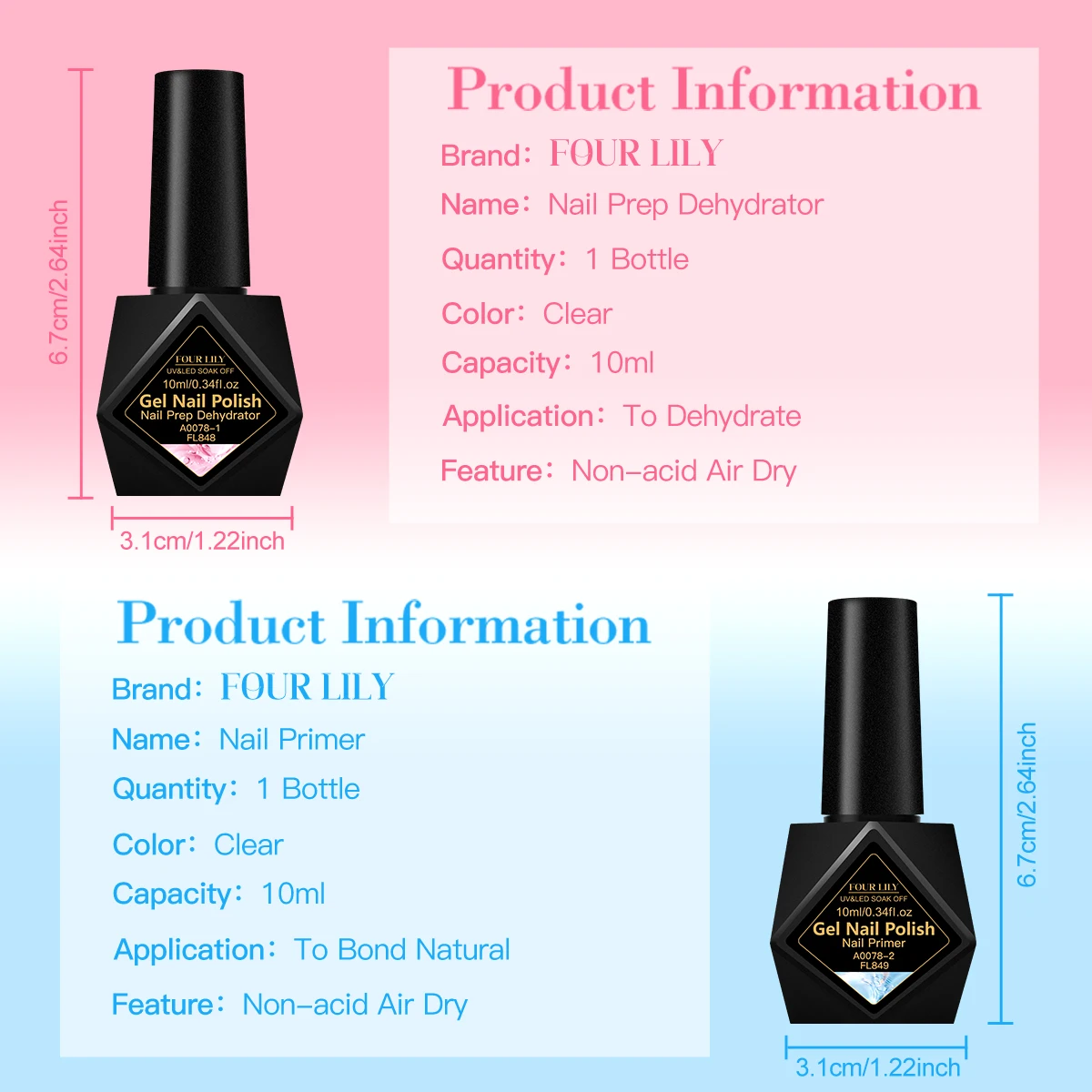 FOUR LILY 10ml apprêt à ongles déshydrateur de préparation des ongles vernis à ongles longue durée séchage à l'air Semi Permanent Nail Art vernis fournitures