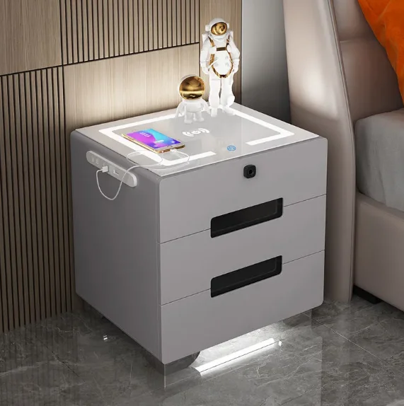 

Bedside Table with Wireless Charging Bluetooth Speaker Fingerprint Lock Simple Modern Solid Wood Intelligent Bedside Table