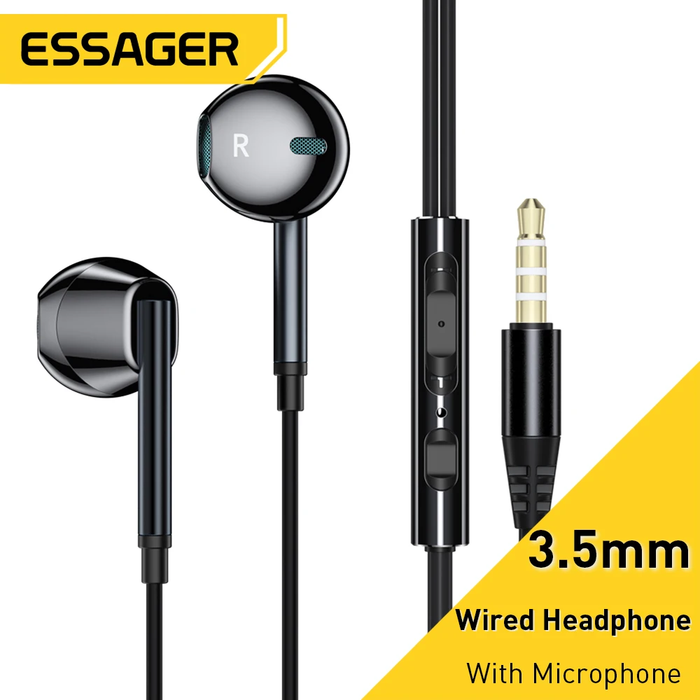 Essager 3.5mm In Ear Wired Headphone With Microphone For Xiaomi Redmi Samsung Computer PC Tablets Smartphone Headset Earphone