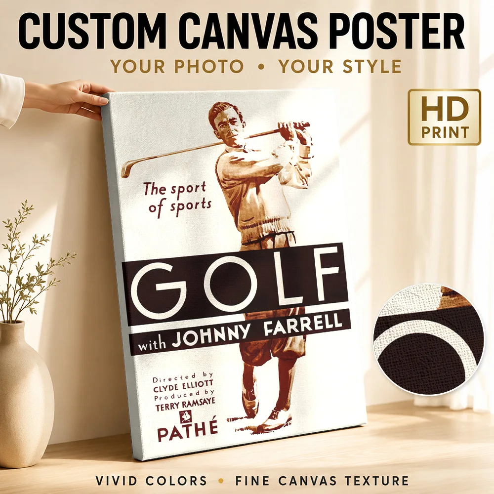 Golf with Johnny Farrell Vintage Canvas Print Poster Personalized Photo Sports Portrait Wall Paintings Decoration for Man Cave
