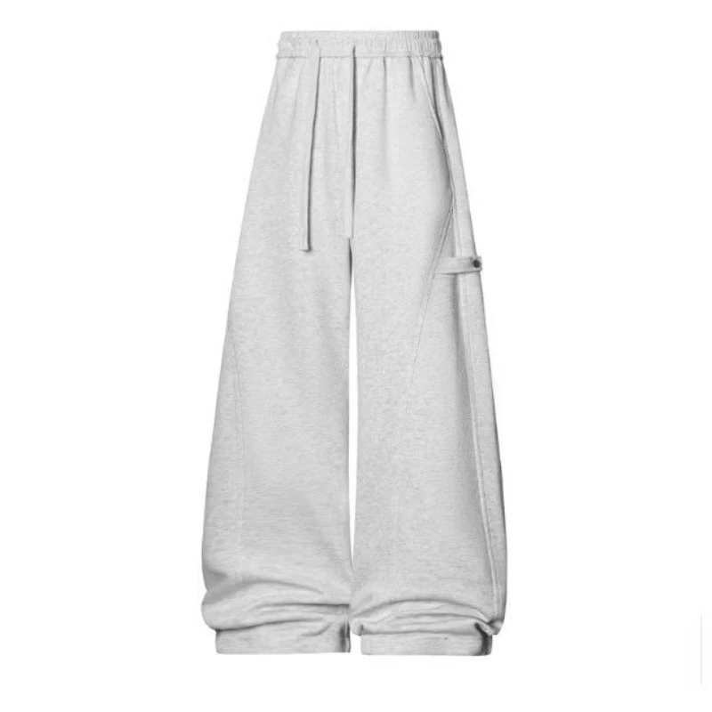 

Men’s Patchwork Curved Leg Sweatpants Loose Straight Fit Casual Pants for Spring Autumn Streetwear Style with Draped Comfort