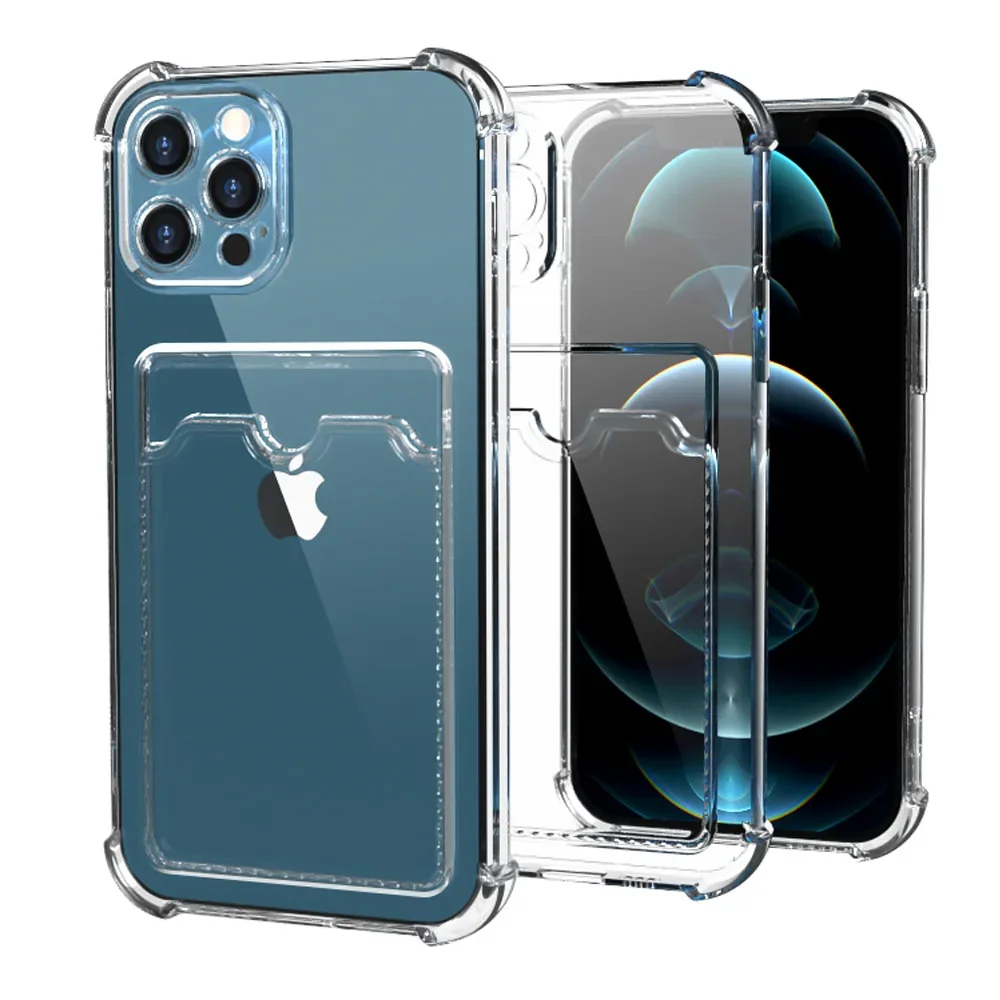 Soft TPU Bumper Phone Case For iPhone 16 15 14 13 12 Mini 11 Pro XS Max XR X 8 7 Plus SE 2022 2020 Card Bag Clear Back Cover T10