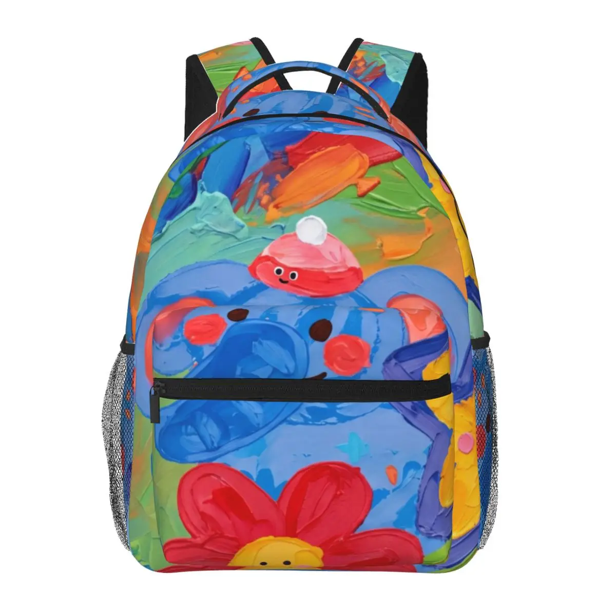 Aesthetic School Backpack Center Blue Elephant Impasto Texture Multi Color Vibrant Cool Bookbag for Girls Boys College Travel